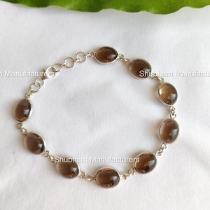 Natural Smoky Quartz Bracelet, 925 Sterling Silver Bracelet, Brown Quartz Jewelry,Link Chain Adjustable Bracelet,Birthstone Bracelet for Her
