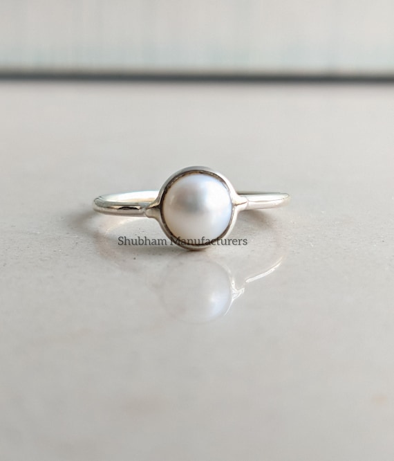 Minimalist Pearl Ring, 925 Sterling Silver, Genuine Pearl Jewelry