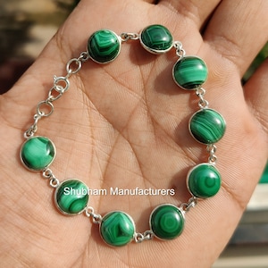Natural Malachite Bracelet, 925 Sterling Silver Bracelet, Handmade Wedding Bracelet, Green Gemstone Adjustable Bracelet, Birthstone Jewelry