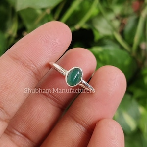 Natural Green Onyx Ring, 925 Sterling Silver Ring, Green Stone, Cabochon Gemstone, Dainty Silver Ring, Minimalist Ring, Tiny Onyx Ring