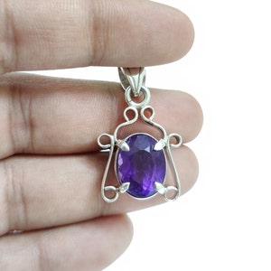 Purple Amethyst Pendant, 925 Sterling Silver Pendant, Amethyst Jewelry, Natural Stone Pendant, Healing Crystal Jewelry, Gift for Her