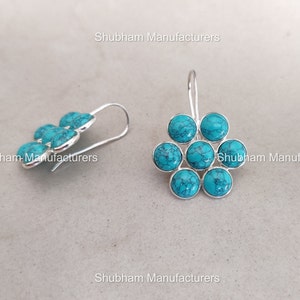 Turquoise Earrings, 925 Sterling Silver Earrings, Turquoise Drop Earrings, Blue Gemstone Earrings, Unique Design Earrings, Wedding Earrings