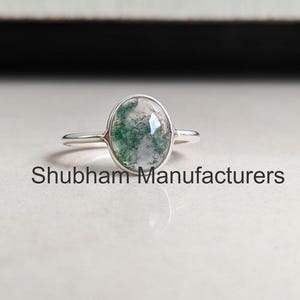 Natural Moss Agate Ring, 925 Sterling Silver Ring, Handmade Jewelry for Her, Dainty Moss Agate Ring, Silver Moss Agate Jewelry for Women