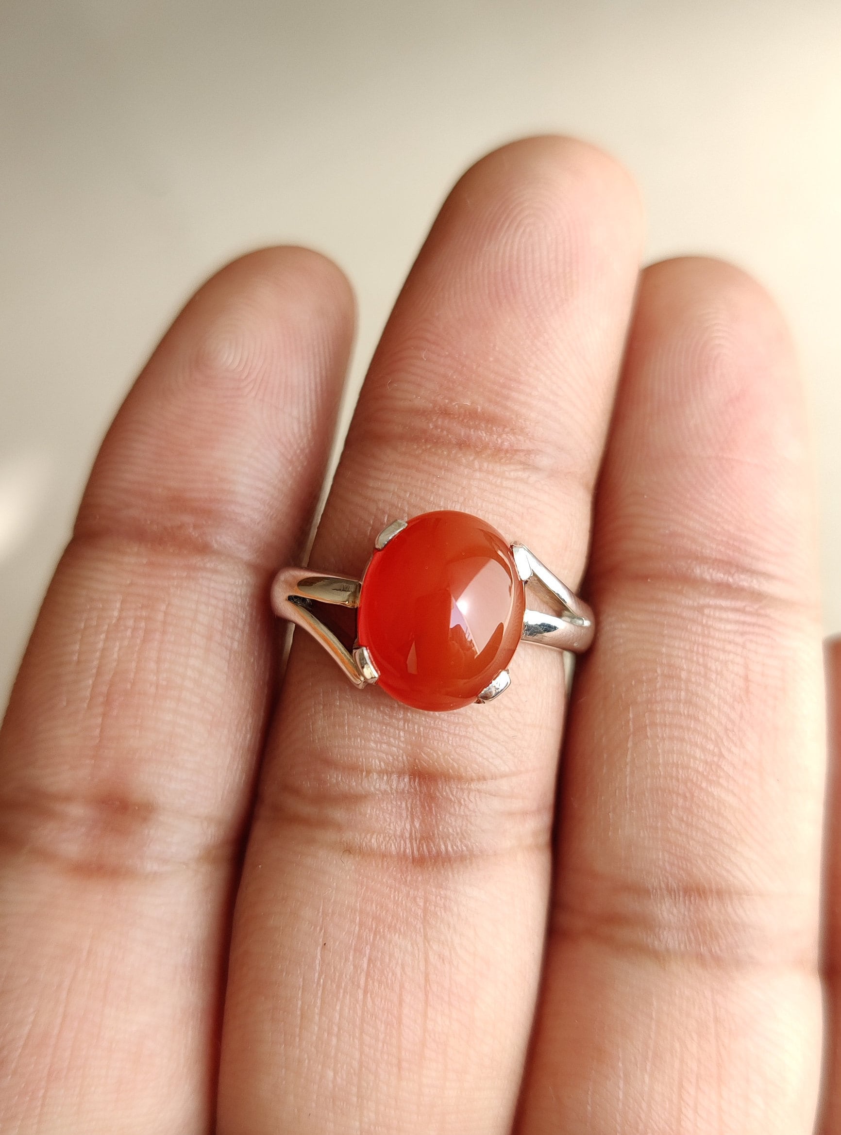 NOVICA Artisan Sterling Silver Carnelian Cocktail Ring – Handmade Oval Gemstone Statement Ring From India - View #6