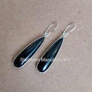 Black Onyx Earrings, 925 Sterling Silver Earrings, Onyx Drop Dangle Earrings, Black Stone Earrings for Her, Wedding Jewelry, Long Earrings