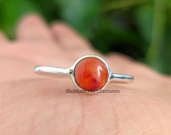 Anello corniola, anello in argento sterling 925, pietra naturale, pietra preziosa cabochon, gioielli semplici per tutti i giorni, anello minimalista, anello con pietra portafortuna delicata
