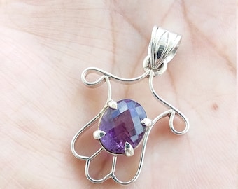 Purple Amethyst Pendant, 925 Silver Handmade Pendant, Purple Quart Jewelry, Amethyst Crystal Necklace, Perfect gift for Her