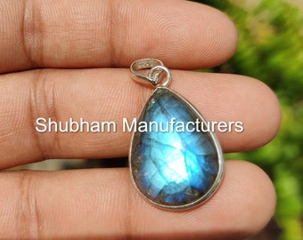 Blue Flash Labradorite Pendant, 925 Sterling Silver Pendant, Silver Labradorite Jewelry, Teardrop Pendant for Her,Handmade Jewelry for Women