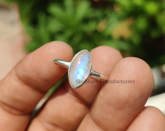 Rainbow Moonstone Ring, 925 Sterling Silver Ring, Blue Fire Moonstone Ring, Silver Moonstone Jewelry, June Birthstone Ring, Promise Ring