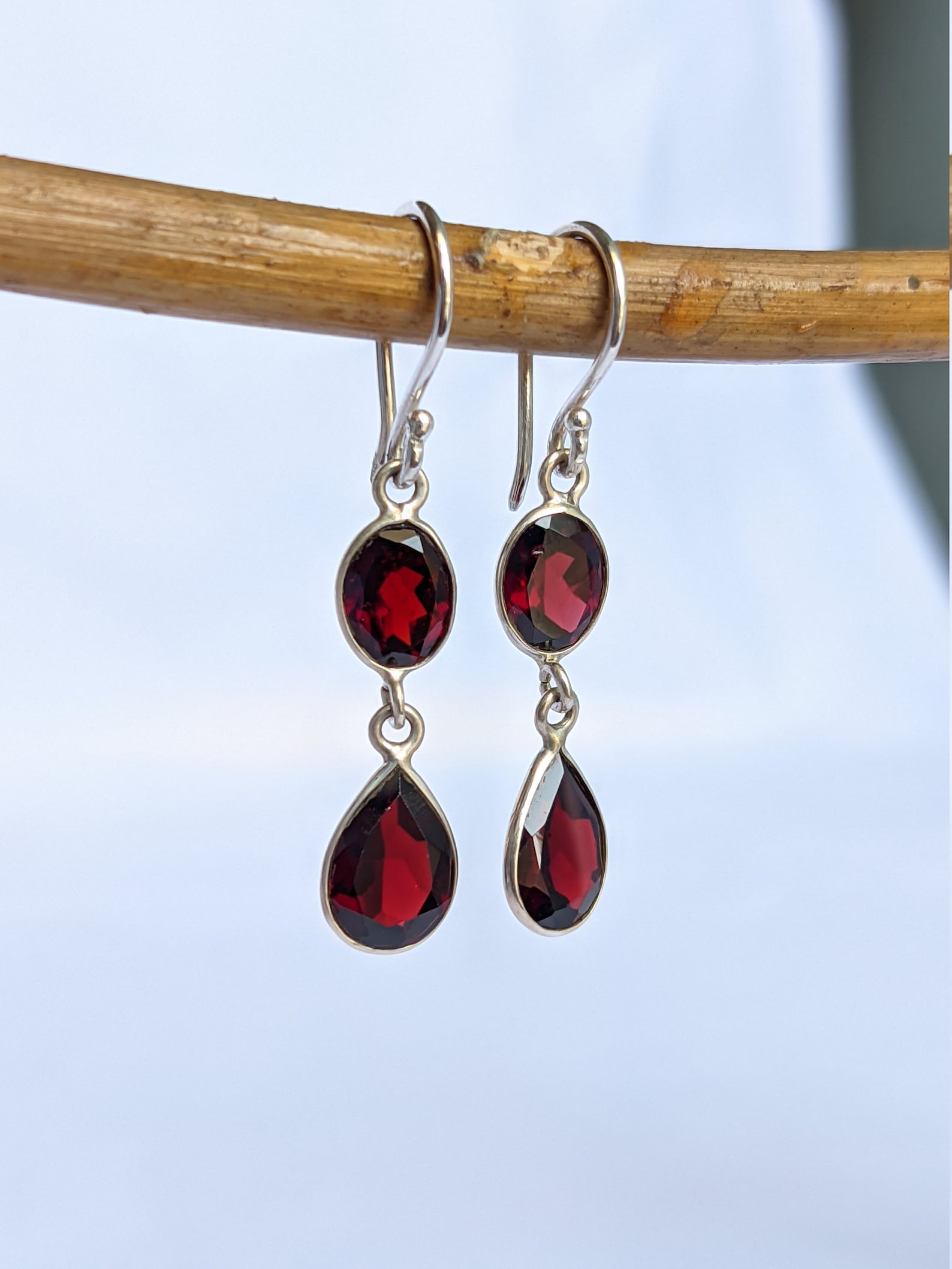 Red Garnet Dangle Earrings 925 Sterling Silver Two Stone - Etsy UK