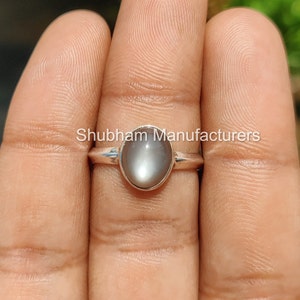 Natural Gray Moonstone Ring, 925 Sterling Silver Ring, Simple Everyday Gemstone Ring, Gray Stone Jewelry, June Birthstone, Handmade Gift