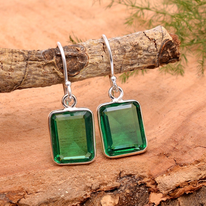 Gift for Her Emerald Hydro Earrings Drop /& Dangle Earrings Bridesmaid Earring Gift 925 Sterling Silver Jewelry