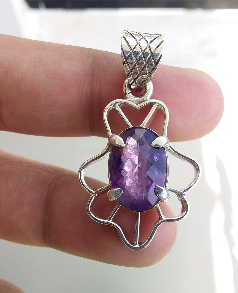Gemstone pendant 92.5 sterling silver Amethyst silver pendant Natural gemstone pendant purple pendant Amethyst pendant Gift for her