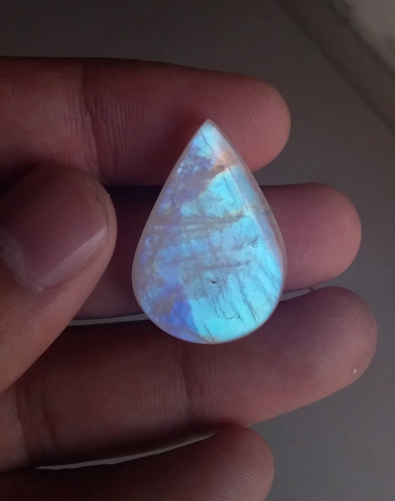 Pear Shape Natural Loose Gemstone Top Quality Cabochon Stone Both Side Blue Flash Moonstone AAA+ Flashy Rainbow Moonstone Cab Gemstone