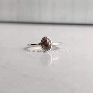 Smoky Quartz Ring, 925 Sterling Silver Ring, Brown Quartz Ring, Natural Stone Ring, Tiny Silver Ring, Dainty Gemstone Ring, Birthstone