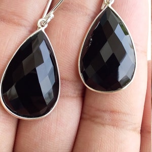 Natural black onyx earrings, 925 sterling silver Handmade Earrings, Gift for Her, December Birthstone, Birthday Gift, Black Earrings Jewelry