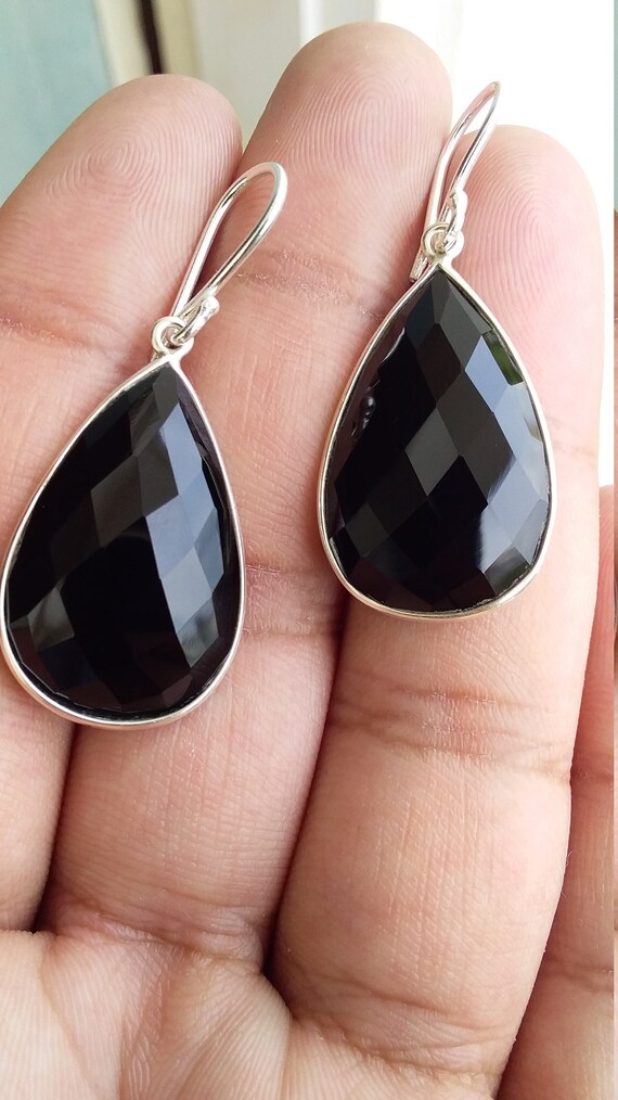 Boucles D'oreilles Artisanales En Argent Sterling 925 Avec Onyx Noir, Fait Main En Inde, Neuves