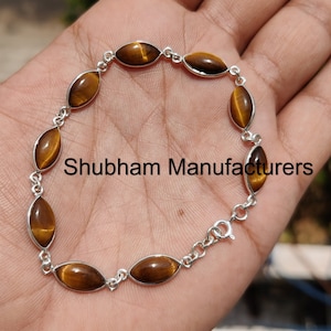Vintage Sterling Silver Tiger Eye Bracelet, Mexico 925