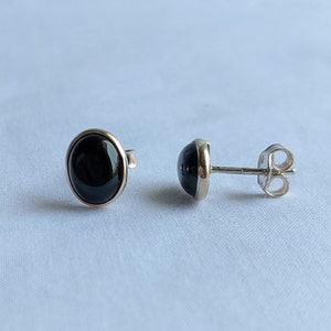 Black Onyx Stud Earrings, 925 Sterling Silver Studs, Minimalist Stud, Black Onyx Jewelry, Black Gemstone Studs, Natural Stone, Post Earrings