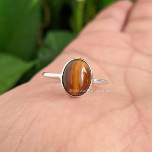 Tijgersoogring, 925 sterling zilveren ring, natuursteen, handgemaakt cadeau voor haar, edelsteenring, stapelende vrouwenring, geboortesteen sieraden