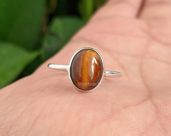 Tigers Eye Ring, 925 Sterling Silver Ring, Natural Stone, Handmade Gift for Her, Gemstone Ring, Stacking Women Ring, Birthstone Jewelry