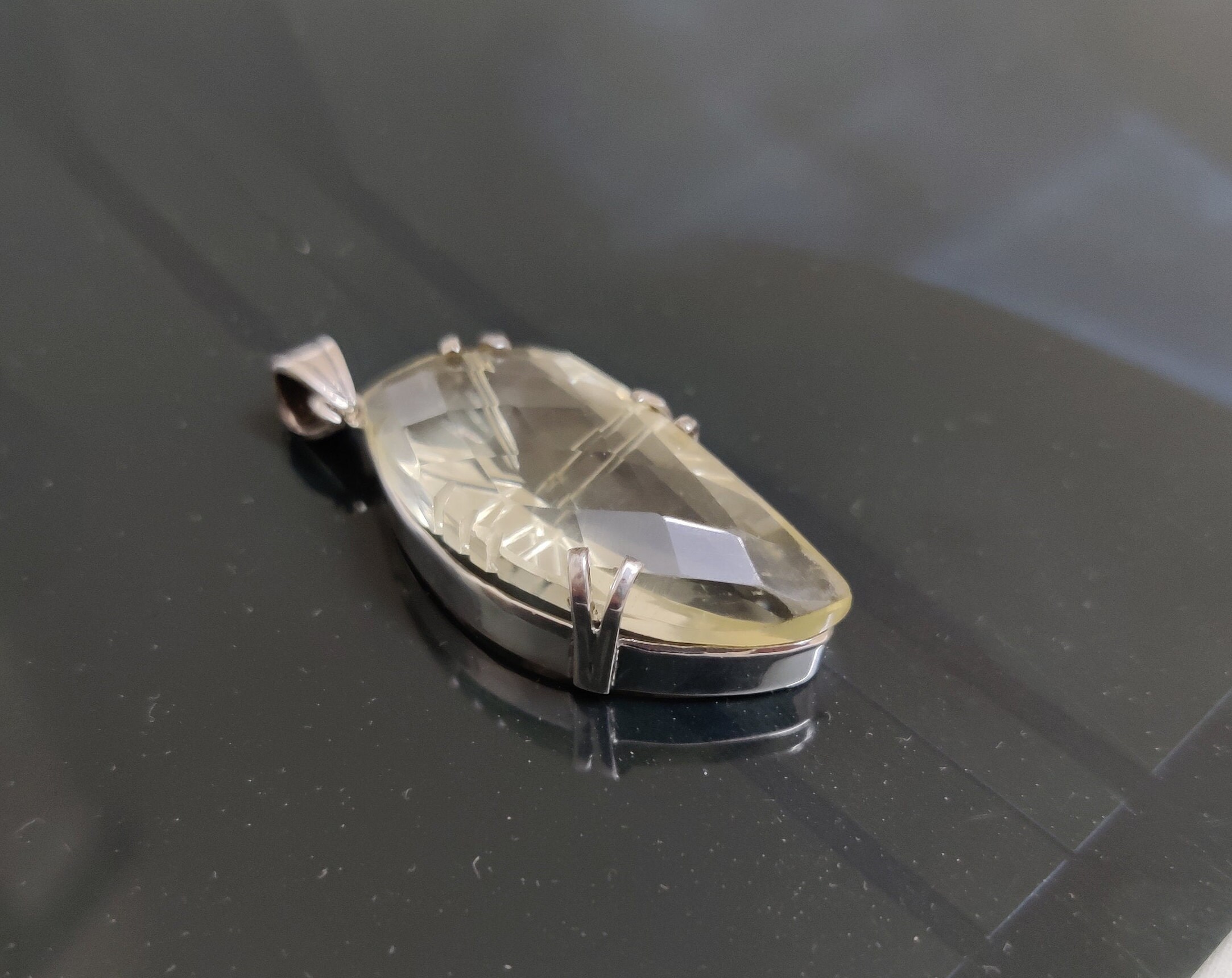 Lemon Topaz Pendant, 925 Sterling Silver Jewelry, Carving