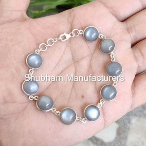 Natural Gray moonstone Bracelet, 925 Sterling Silver Bracelet, Healing Gemstone Adjustable Bracelet, June Birthstone Jewelry for Women