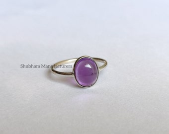 Natural Amethyst Ring, 925 Sterling Silver Ring, Purple Amethyst Jewelry, Everyday Ring for Women, Cabochon Gemstone Ring, Handmade Gift