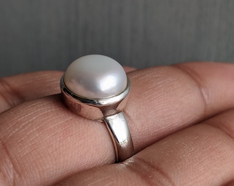 Pearl Silver Ring, White Pearl Ring, 925 Sterling Silver Handmade Ring, Pearl Jewelry, Ring for Women, Minimalist Ring, Bridal Wedding Rings