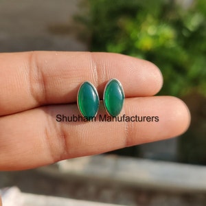 Genuine Green Onyx Stud Earrings, 925 Sterling Silver Studs, Marquise Shape Earrings, Natural Green Gemstone Studs, Simple Studs for Women