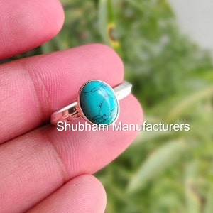 Genuine Turquoise Ring, 925 Sterling Silver Ring, Blue Turquoise Jewelry, Stacking Ring for Women, Natural Gemstone Ring,December Birthstone