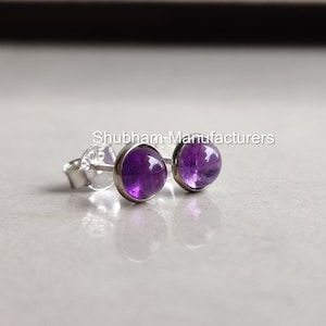 Natural Amethyst Stud Earrings, 925 Sterling Silver Studs, Purple Amethyst Crystal Studs, February Birthstone Earrings, Tiny Post Earrings