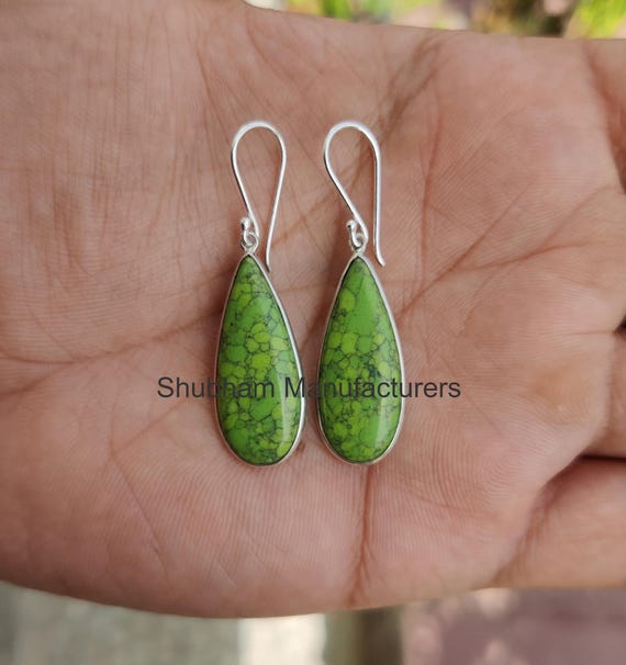 Boucles D'oreilles Pendantes En Argent Avec Véritables Turquoises - Vintage - Occasion