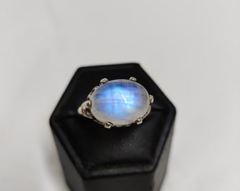 Blue Flash Rainbow Moonstone Ring, Natural Gemstone Ring, 925 Sterling Silver Ring, Jewelry Gift for Her, June Birthstone
