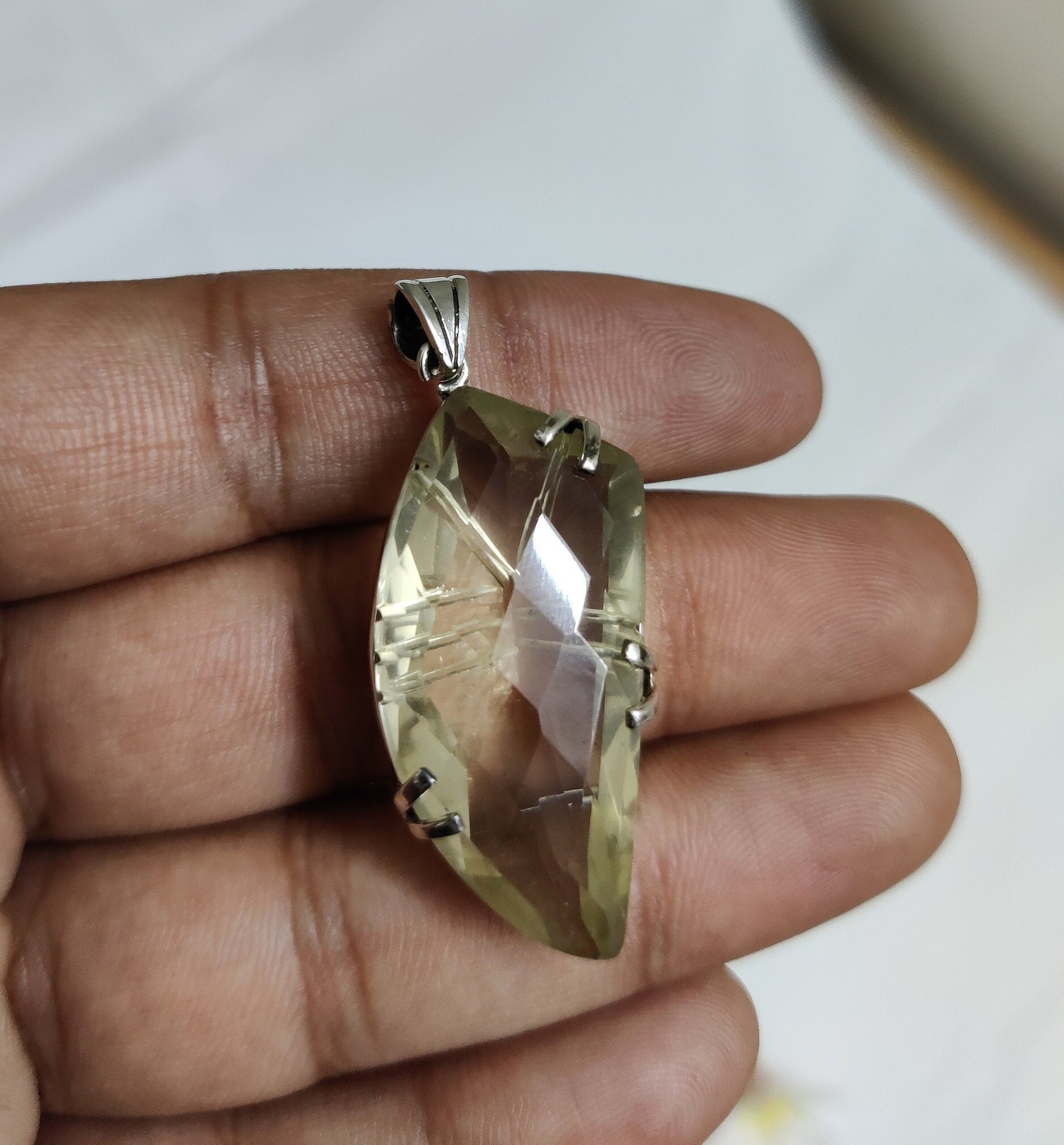 Lemon Topaz Pendant, 925 Sterling Silver Jewelry, Carving