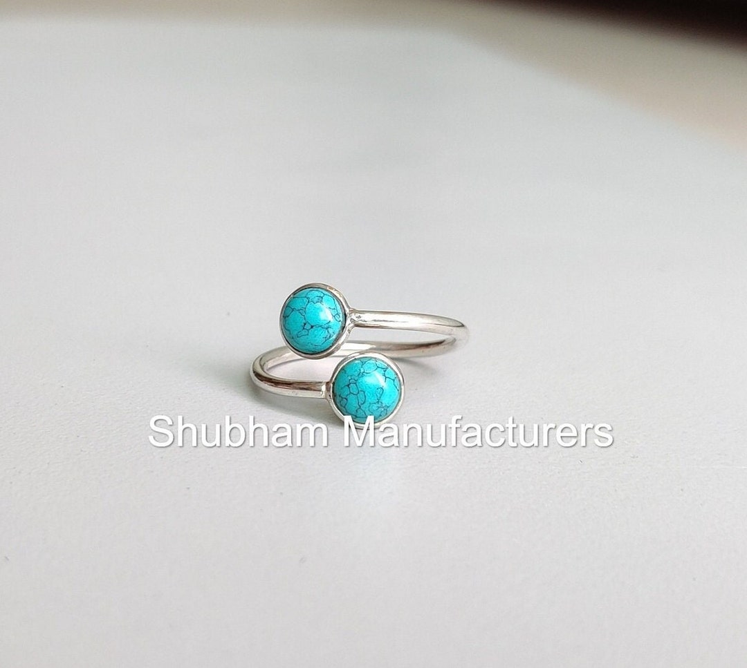 Turquoise Ring, 925 Sterling Silver Ring, Bypass Gemstone Ring, Natural ...