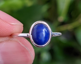 Lapis Lazuli Ring, 925 Sterling Silver Ring, Blue Lapis Ring, Gemstone Stacking Ring, Lapis Handmade Jewelry, Natural Stone, Birthstone Ring