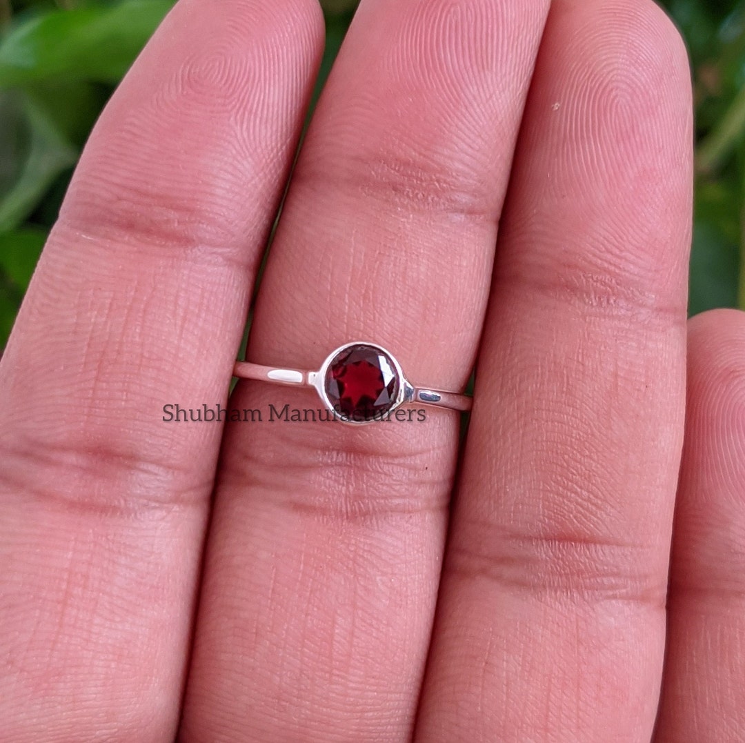 Birthstone Ring, 925 Sterling Silver, Dainty Silver Ring, Red
