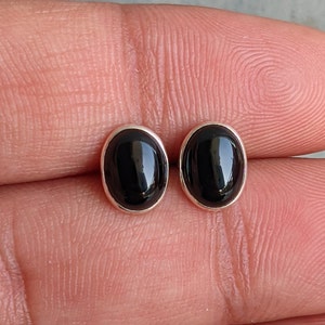 Black Onyx Stud Earrings, 925 Sterling Silver Studs, Onyx Post Earrings, Dainty Black Studs, Black Cabochon Gemstone, Tiny Studs for Girls