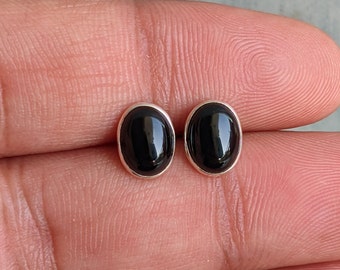Black Onyx Stud Earrings, 925 Sterling Silver Studs, Onyx Post Earrings, Dainty Black Studs, Black Cabochon Gemstone, Tiny Studs for Girls