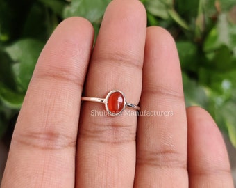 Natural Carnelian Ring, 925 Sterling Silver Ring, Cabochon Gemstone Ring, Handmade Gift for Her, Tiny Carnelian Jewelry, Minimalist Ring
