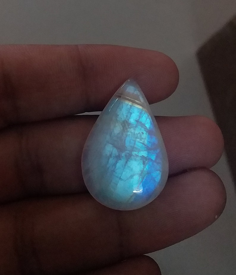 Pear Shape Natural Loose Gemstone Top Quality Cabochon Stone Both Side Blue Flash Moonstone AAA+ Flashy Rainbow Moonstone Cab Gemstone