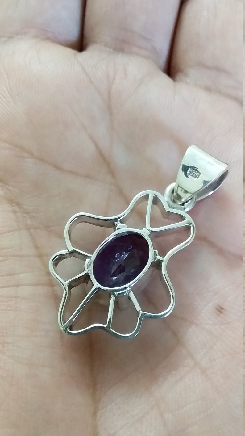 Gemstone pendant 92.5 sterling silver Amethyst silver pendant Natural gemstone pendant purple pendant Amethyst pendant Gift for her