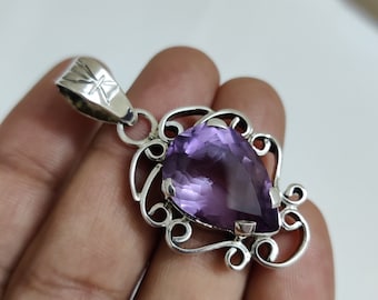 Natural Amethyst Pendant - Sterling Silver Necklace - Purple Gemstone Jewelry - February Birthstone Gift