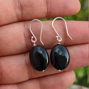Black Onyx Wire Wrap Earrings, 925 Sterling Silver, Black Stone Dangle Earrings, Wire Wrapped Earrings, Teardrop Earrings, Natural Gemstone