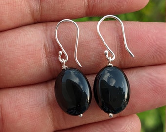 Black Onyx Wire Wrap Earrings, 925 Sterling Silver, Black Stone Dangle Earrings, Wire Wrapped Earrings, Teardrop Earrings, Natural Gemstone