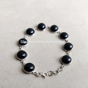 Black Onyx Bracelet, 925 Sterling Silver Bracelet, Handmade Gemstone Bracelet, Natural Stone Jewelry, For Men & Women, Adjustable Bracelet