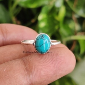 Türkis Ring, 925 Sterling Silber Ring, Naturstein, Cabochon Edelstein, Handgemachtes Geschenk für Sie, Einfacher Alltagsschmuck, Stapelring