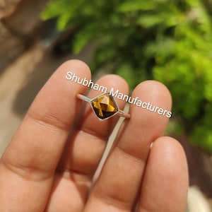 Natural Tiger Eye Ring, 925 Sterling Silver Ring, Brown Gemstone Ring, Tiger&#39;s Eye Statement Jewelry, June Birthstone, Cushion Shape Ring