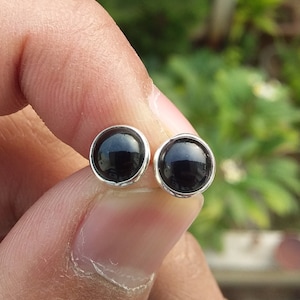 Black Onyx Stud Earrings, 925 Sterling Silver Studs, Minimalist Stud, Black Onyx Jewelry, Black Gemstone Studs, Natural Stone, Post Earrings